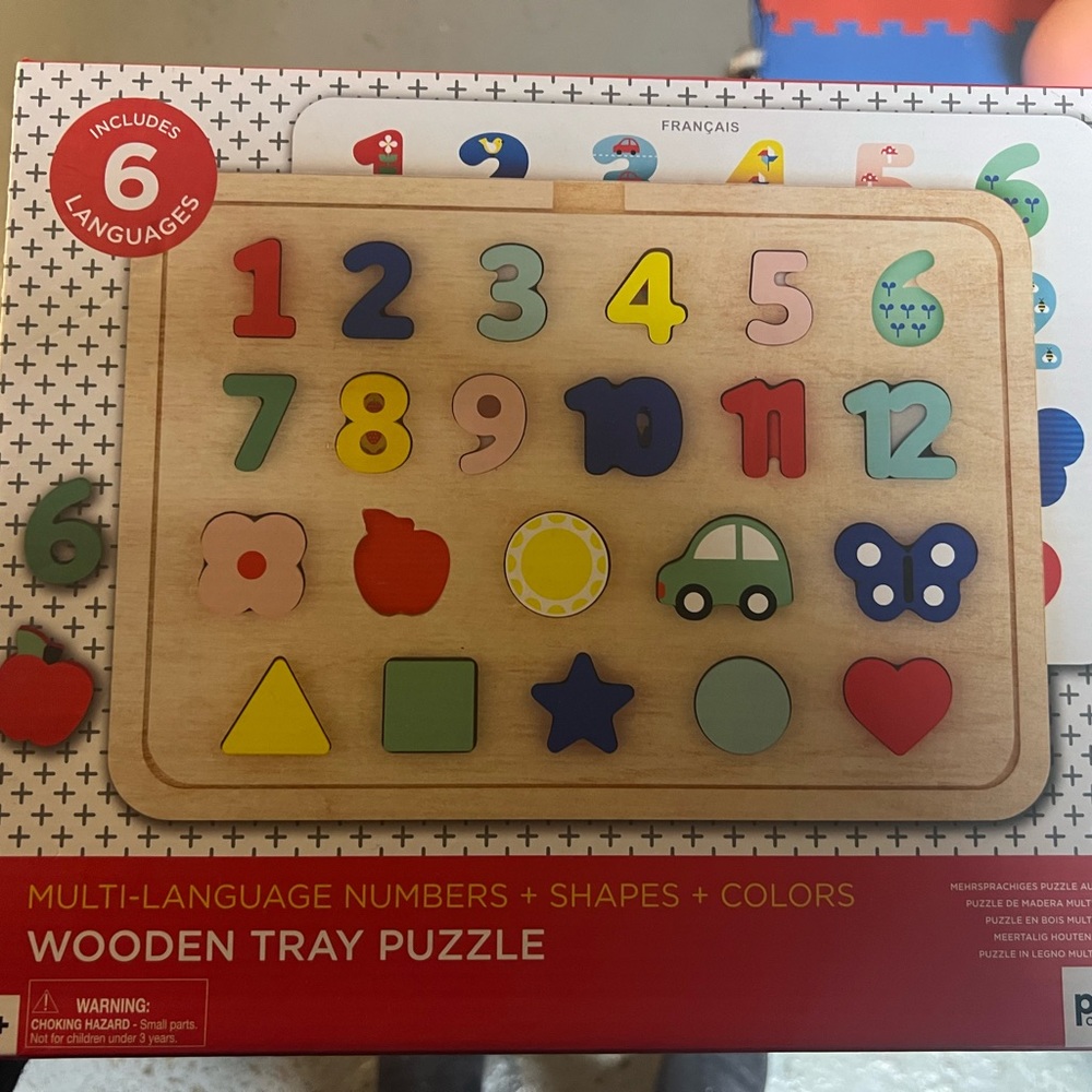 Multi-language Number+Shapes+Colours Wooden Puzzle